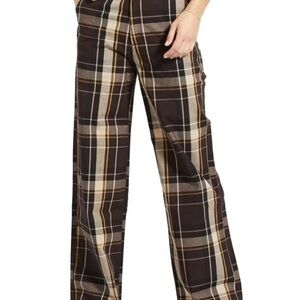 Brixton Tan and Brown Checkered Wide-Leg Pants